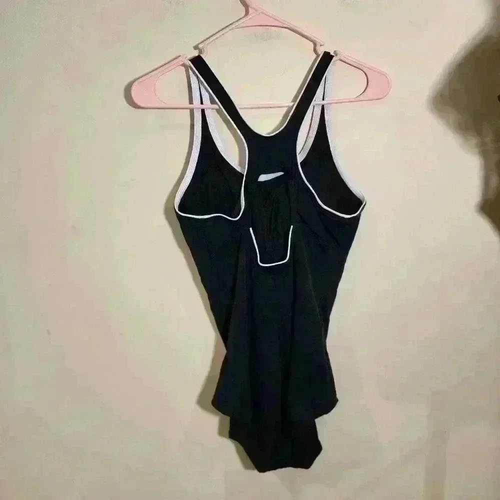 Black and white trim Adidas one piece bathing suit size 14 - Picture 6 of 8